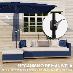Chapéu de Sol de Alumínio 198x294x255 cm Chapéu  Retangular de Jardim Inclinável com Manivela e Mastro Desmontável Azul-Marinho