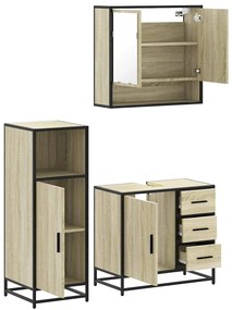 3 pcs conj. móveis casa banho derivados madeira carvalho sonoma