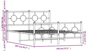 Estrutura de cama com cabeceira e pés 140x200 cm metal preto