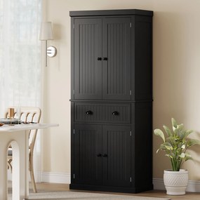 Armario Alto de Cozinha, 76,2 x 40,2 x 183 cm, Prateleiras Ajustáveis, Preto