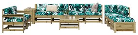 11 pcs conjunto sofás de jardim madeira de pinho impregnada