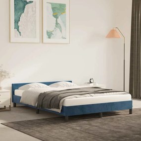 Estrutura de cama sem colchão 140x200 cm veludo azul-escuro
