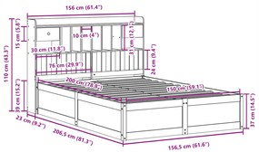 Cama sem colchão 150x200 cm madeira pinho maciça castanho-mel