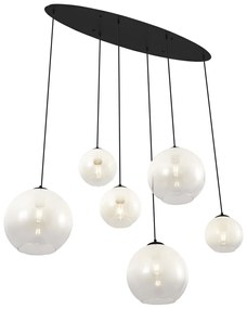 Candeeiro suspenso moderno preto com vidro branco retangular 6-luzes - Misty Moderno