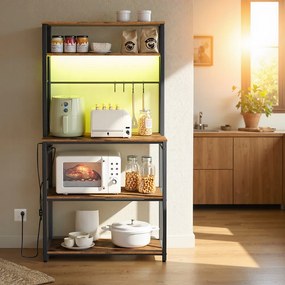 Armário de cozinha com iluminação LED 40 x 80 x 168,4 cm, com tomadas e prateleiras ajustáveis castanho-preto
