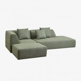 Sofá Modular De Canto Em 2 Peças Com Chaise Longue Direita E Puff Estofado Cardea Bouclé Verde Sálvia - Sklum