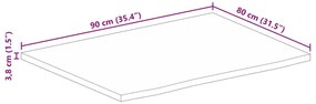 Tampo de mesa c/ borda viva 90x80x3,8cm mangueira áspera maciça