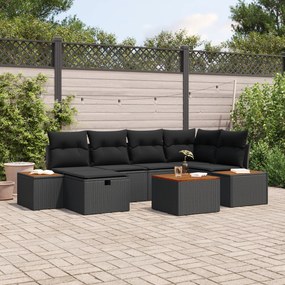 Conjunto de Sofás de 7 Peças com Almofadas Preto Vime Sintético