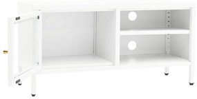 Móvel de TV 90x30x44 cm vidro e aço branco