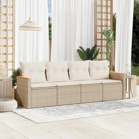 vidaXL 4 pcs conjunto de sofás para jardim c/ almofadões vime PE bege