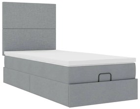 Cama Otomana com colchão &amp; LEDs 80x200cm tecido cinza-claro