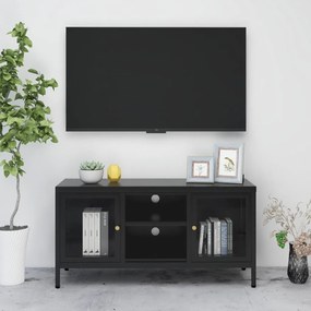 vidaXL Móvel de TV 105x35x52 cm aço e vidro preto