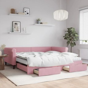 Sofá-cama com gavetão e gavetas 100x200 cm veludo rosa