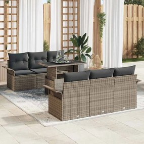 vidaXL Conjunto de Sofá de Jardim 7 Peças com Almofadas Cinzento Rattan Sintético