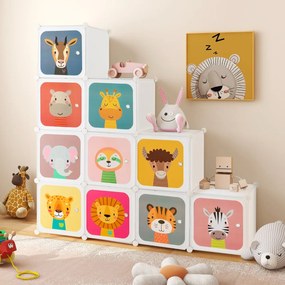 Armário portátil para crianças com 12 cubos e 2 secções 109 x 37 x 145 cm para brinquedos Branco