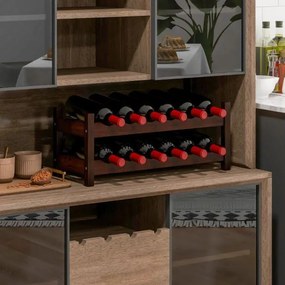 Garrafeira 24 x 60,5 x 25 cm com 2 níveis para 12 garrafas Suporte independente de bambu para cozinha, bar e bancada Castanho