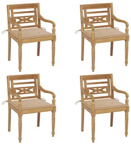 vidaXL Cadeiras Batávia com almofadões 4 pcs madeira de teca maciça