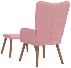 Cadeira de descanso com banco veludo rosa