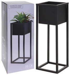 H&S Collection Floreira com suporte de metal 60 cm preto