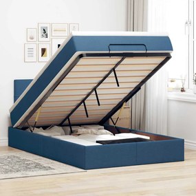 vidaXL Cama otomana com colchão 120x200 cm tecido azul