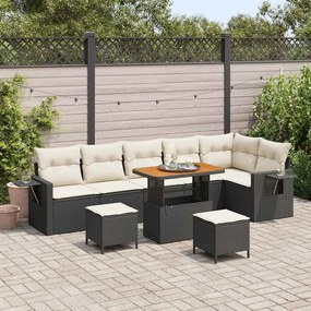 Conjunto de Sofás para Jardim vidaXL de 9 Peças com Almofadas Preto Rattan Poliéster Acácia