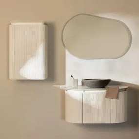 Conjunto De Móveis De Banheiro De Madeira Carsone Branco & Branco & Cimento Cinzento Redondo Ø40 Cm Tarsis & Oval Led E Anti-embaciamento - Sklum