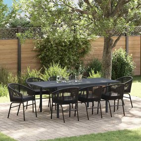 vidaXL Conjunto de Jantar para Jardim de 10 Peças com Almofadas Pretas de Rattan e Polipropileno.