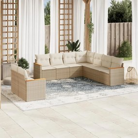 9 pcs conjunto de sofás p/ jardim com almofadões vime PE bege
