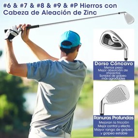 Conjunto de 9 tacos de golfe com driver de liga metálica, madeira 3#, híbrido 4#, ferros 6#, 7#, 8#, 9# e P#, putter e capas para cabeças cinzentas