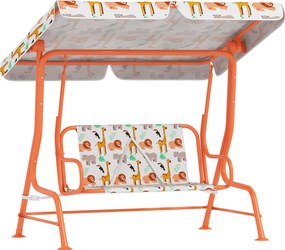 AIYAPLAY Baloiço Infantil Exterior 2 Lugares com Toldo Ajustável e Cintos de Segurança, Baloiço para Jardim e Interior em Aço e Oxford, Máx 60 kg, 112x75x120 cm, Laranja | Aosom Portugal