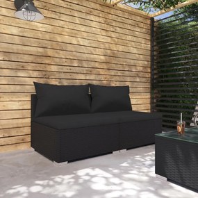 2 pcs conjunto lounge de jardim c/ almofadões vime PE preto