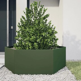 vidaXL Vaso/floreira jardim hexagonal 138x120x45 cm aço verde azeitona