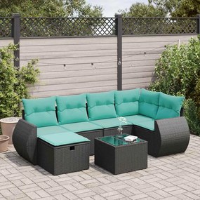 vidaXL 7 pcs conjunto de sofás p/ jardim c/ almofadões vime PE preto