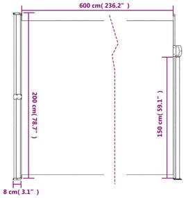 Toldo lateral retrátil 200x600 cm cor creme