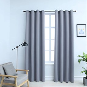Cortinas blackout c/ argolas em metal 2 pcs 140x175 cm cinzento