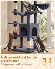 Arranhador para gatos para arranhar XXL com placas para arranhar e sisal, 55 x 45 x 206 cm, cinzento escuro