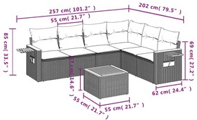 7 pcs conjunto de sofás p/ jardim com almofadões vime PE bege