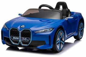 Carro elétrico para crianças BMW i4, 12V pneus de borracha EVA, banco em pele artificial Azul