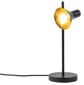 Candeeiro de mesa moderno preto com 1 luz dourada - Magno Moderno