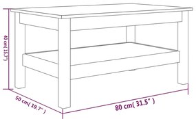 Mesa de centro 80x50x40 cm madeira de pinho maciça