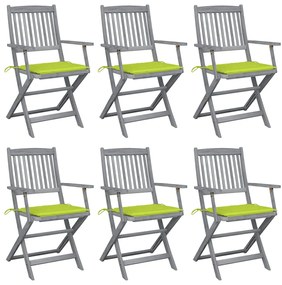 vidaXL Cadeiras exterior dobráveis c/ almofadões 6 pcs acácia maciça