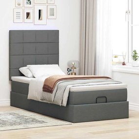 Cama otomana com colchão &amp; LEDs 90x200cm tecido cinzento escuro