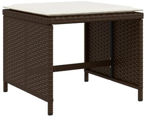 9 pcs conjunto jantar p/ jardim c/ almofadões vime PE castanho