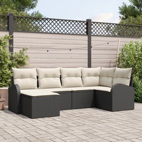 vidaXL Conjunto de Sofá de Jardim de 6 Peças com Almofadas Preto Rattan Poliéster