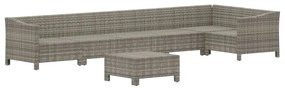 7 pcs conjunto lounge de jardim c/ almofadões vime PE cinzento