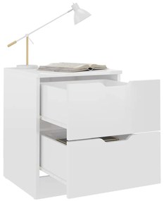 Mesas cabeceira 2 pcs 40x40x50 cm contraplacado branco brilhante