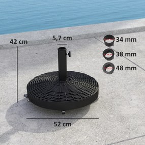 Base para Chapéu de Sol Redonda Suporte para Chapéu de Sol com Rodas Peso 25 kg para Jardim Terraço Ø52x42 cm Preto