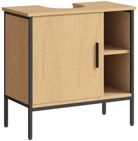 HOMCOM Móvel para Lavatório Pousar Móvel de Casa de Banho com Porta e Prateleira Ajustável para Lavatório com Pedestal 60x30x59,5 cm Madeira e Preto | Aosom Portugal