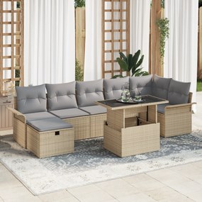 Conjunto de Sofá para Jardim de 8 Peças com Almofadas Bege Vime PE