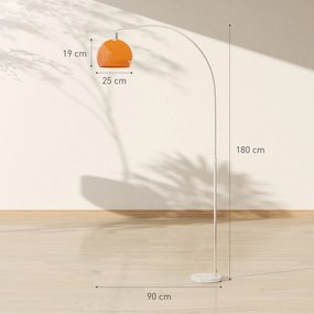 Candeeiro de chão em forma de arco com interruptor de pé, em mármore, metal e plástico, 26x90x180 cm, branco e laranja